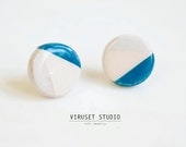Ceramic earrings blue & white geometric earrings, ecofriendly jewelry, button ceramic earrings, scandinavian desig by Viruset