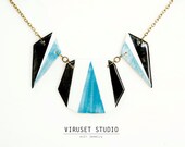 Bib Necklace turquoise & black Tribal Ceramic Ethnic-inspired ceramic jewelry. Ceramic necklace, ceramic pendant. Jewellery by Viruset