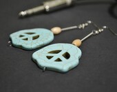 Turquoise Peace Sign Earrings - Recycled Guitar String - Girls Rock Indianapolis Charitable Donation