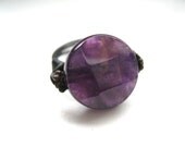Big Beautiful Amethyst Cocktail Ring of Hand Forged Copper in Your Size. Wire Wrapped Ring. The Wise One