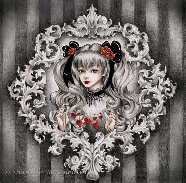 Fantasy Art 8x8 Print "Paper Hearts" Gothic Victorian Art