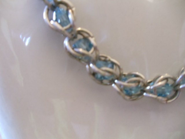 Chainmaille non tarnish Silver with sky blue swarovski crystals Bracelet CM13-08