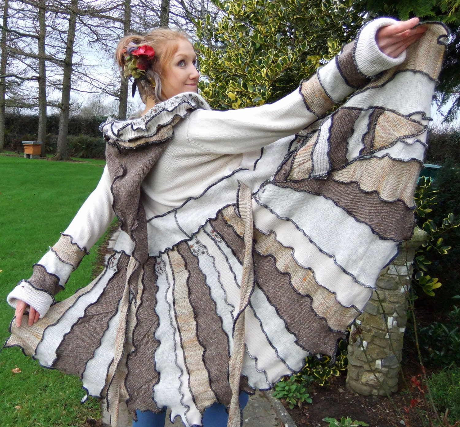 Cream brown pixie Coat - One of A Kind - XL - Ready To Ship