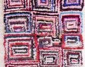 RAG  RUG BOUCHEROUITE from Morocco called also boucharouette berber tribal art, moroccan carpet