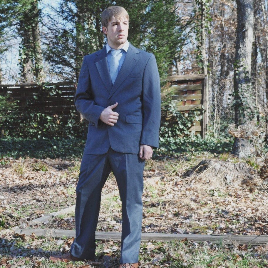 Vintage Mens Suit Deep Teal w/Oxblood Navy Pinstripe 40R