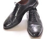Vintage Mens Shoes 9.5 9 1/5 Wingtips Oxfords Black Leather Broques Womans Shoes11 Allen Edmonds