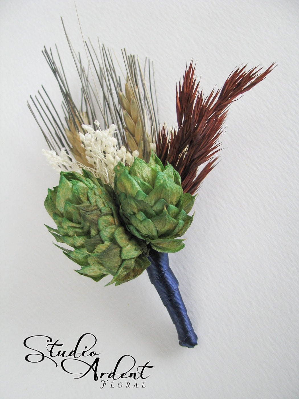 WHIMSY Hops and Wheat Boutonnieres with Wild Oats QTY 1