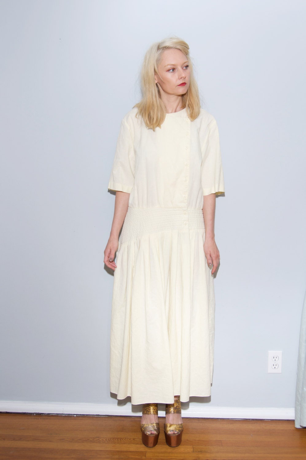 Cotton Summer Maxi Dress / Pale Yellow