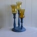 Upcycle Wooden Candelabra - Cottage Chic Candleholder with Amber Glass Domes - Boho Table Centerpiece - Shabby and Chic home Decor