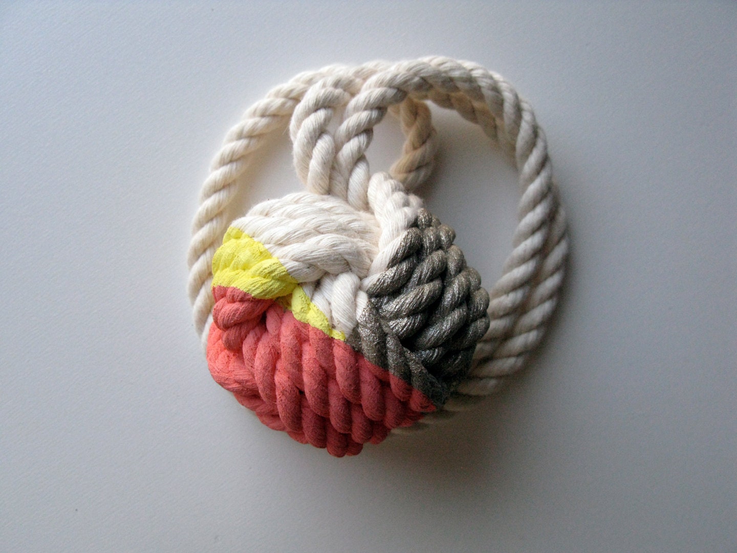 Silver, Coral & Yellow Monkey's Fist Knot - Small