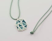 POLIEDRA sterling silver and polymer clay pendant in mint green, dark green and teal
