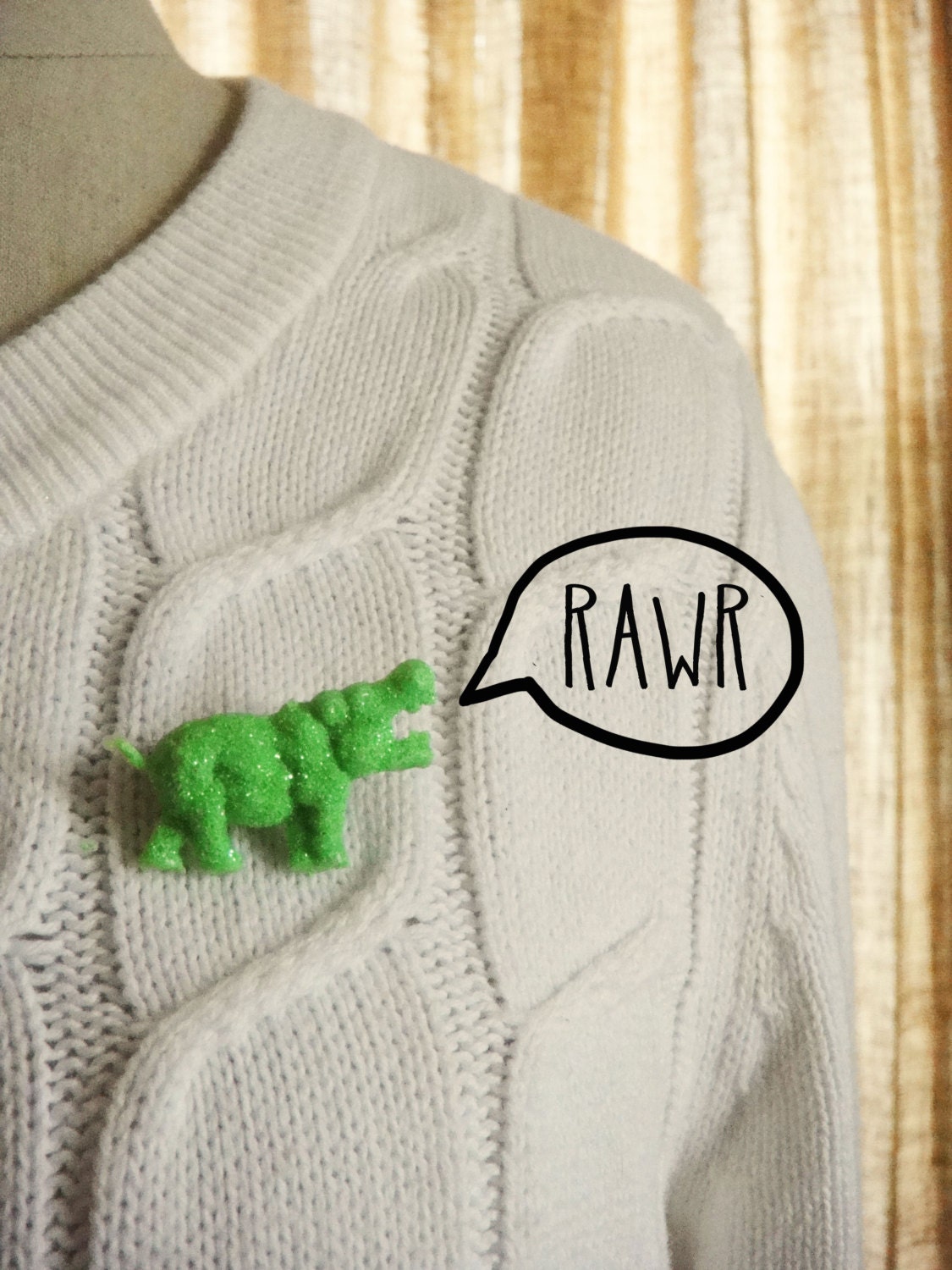 Vintage Hippo Neon Green Glitter Critter Brooch
