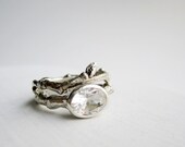 Engagement Rings, Silver Twig Rings Oval white topaz