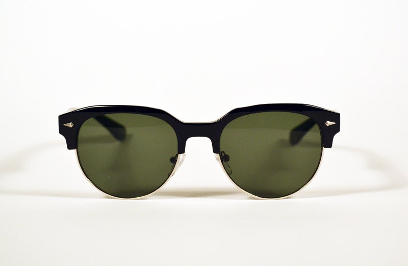 Black Silver Wire Round Circle Clubmaster Sunglasses