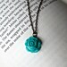 SALE Turquoise rose necklace- Tiny rose necklace- Vintage style rose necklace- Teal necklace- Flower necklace- Dainty rose necklace- Shabby