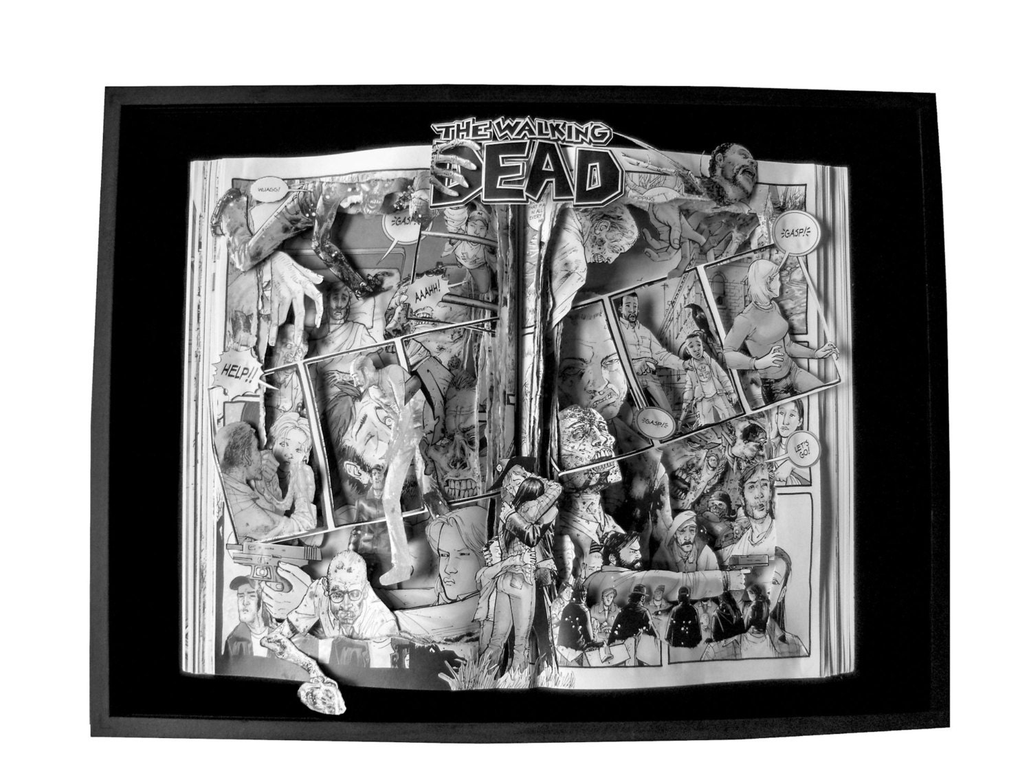 RESERVED Custom Order - The Walking Dead: Days Gone By - Book Sculpture - Altered Book - Shadowbox FRAMED