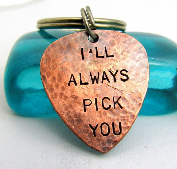 Personalized Guitar Pick KeyChain engraved by FiredUpLadiesHammer