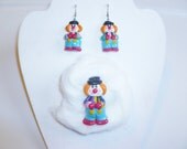 Vintage Fimo Clown Earrings and Brooch Set