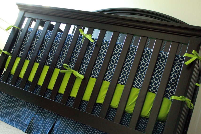 Custom Baby Bedding - Navy Blue and Lime Green