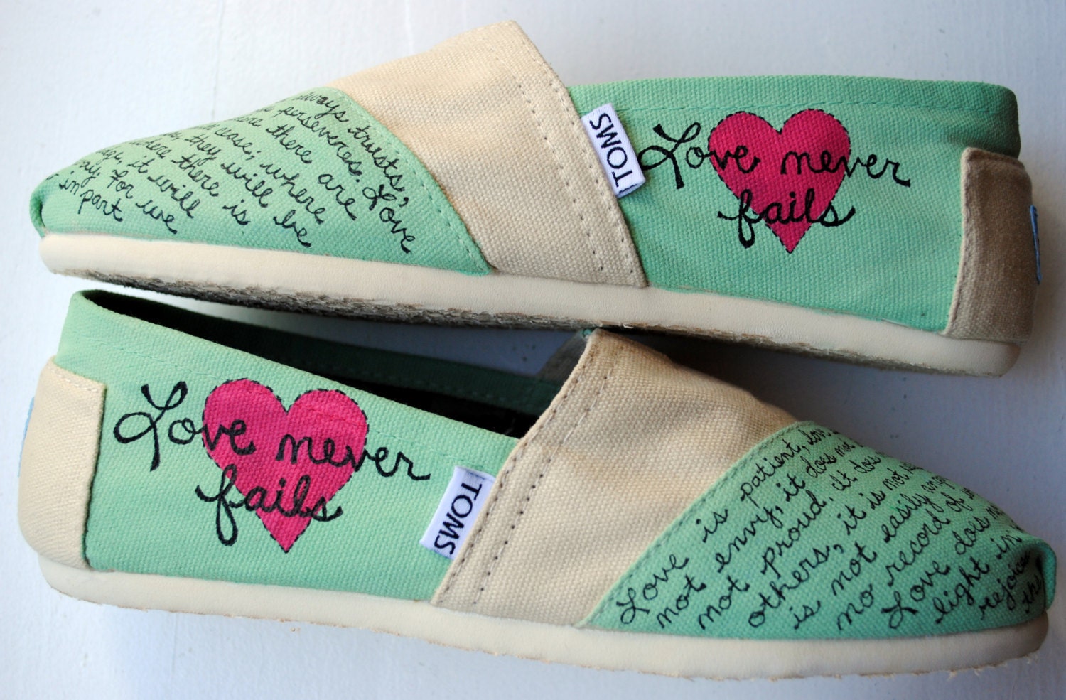 Womens Love Bible Verse Hand Painted TOMS by PaperHeartsApparel