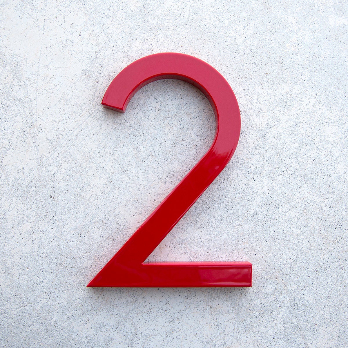 Modern House Number Aluminum Modern Font Number TWO  2 in RED