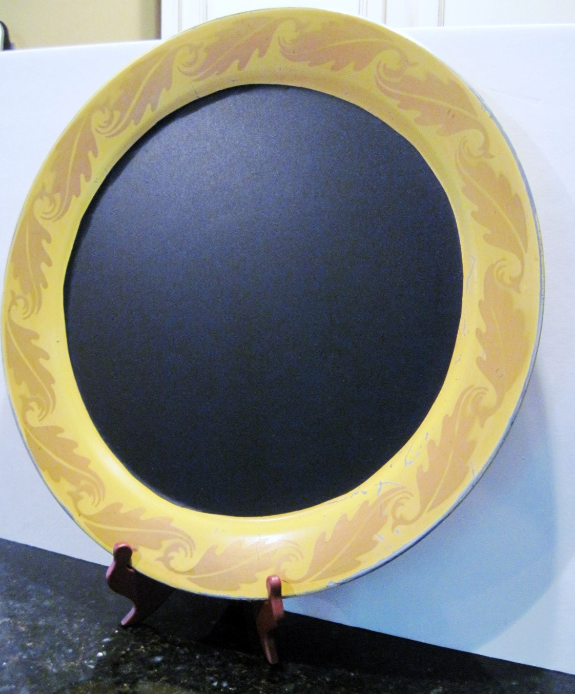 Round Chalkboard Vintage Round Tray Up Cycled into Chalkboard Serving Tray or Chalkboard Wall Hanging