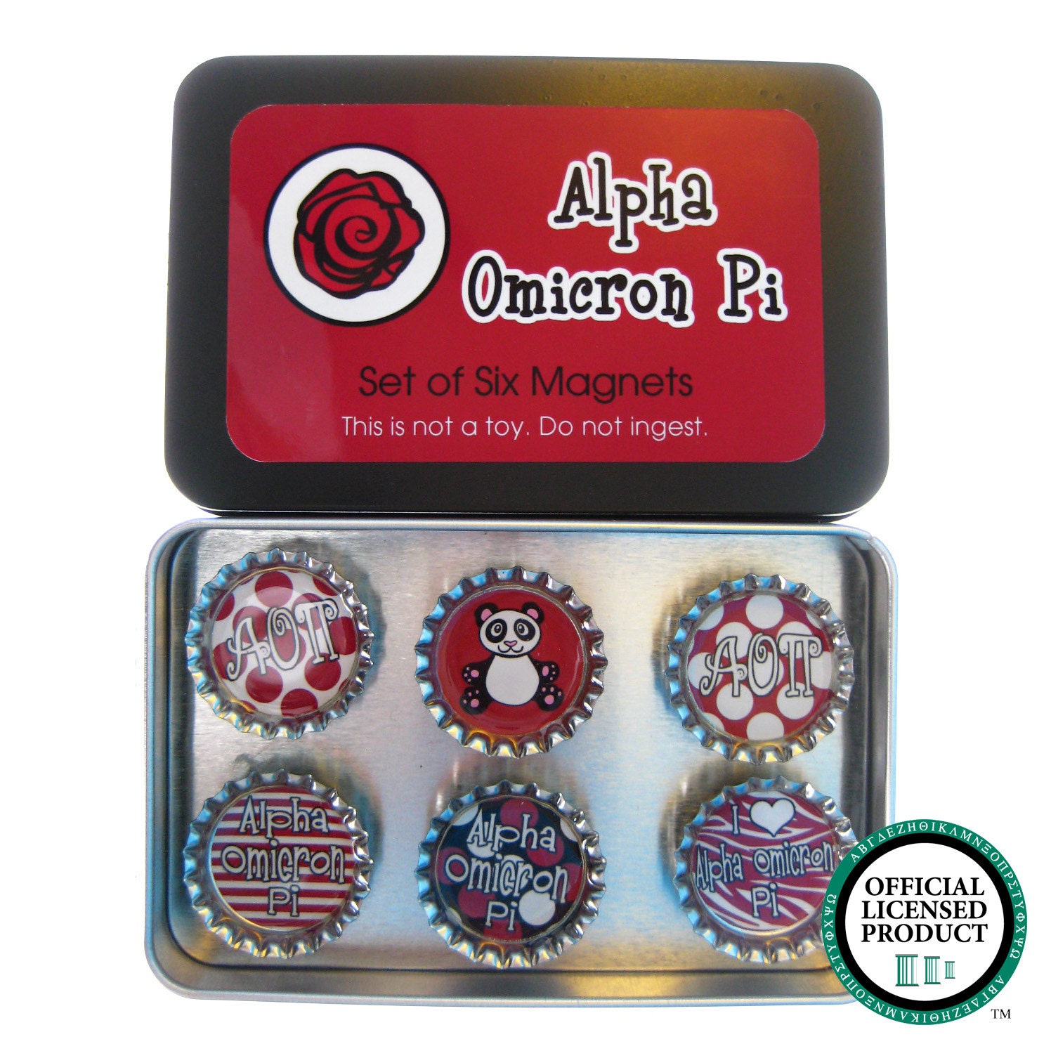 AOII Alpha Omicron Pi Sorority Hair Bow in Red and White