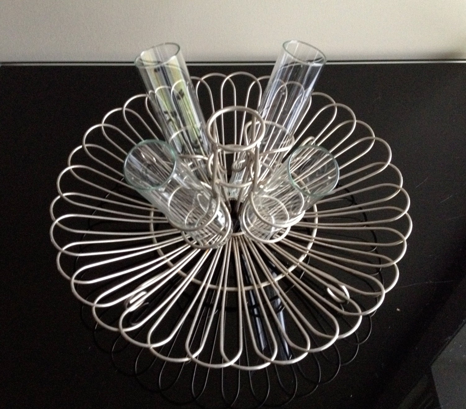 Mid Century - Metal Tray with Glass Vases