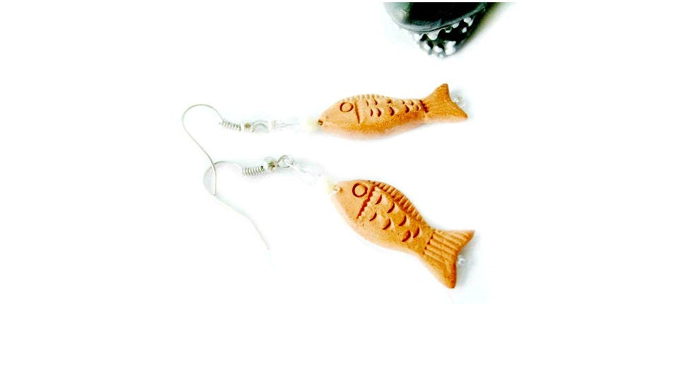 Fish Earrings, Vintage Terracotta Fish
