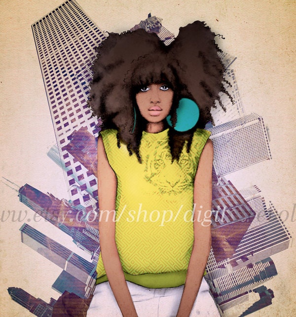 Fashion illustration - Afro Natural Hair Mixed media