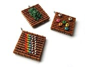Unique Green Pendant - Upcycled Woven Bamboo