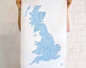 British Gastronomy type map tea towel Blue