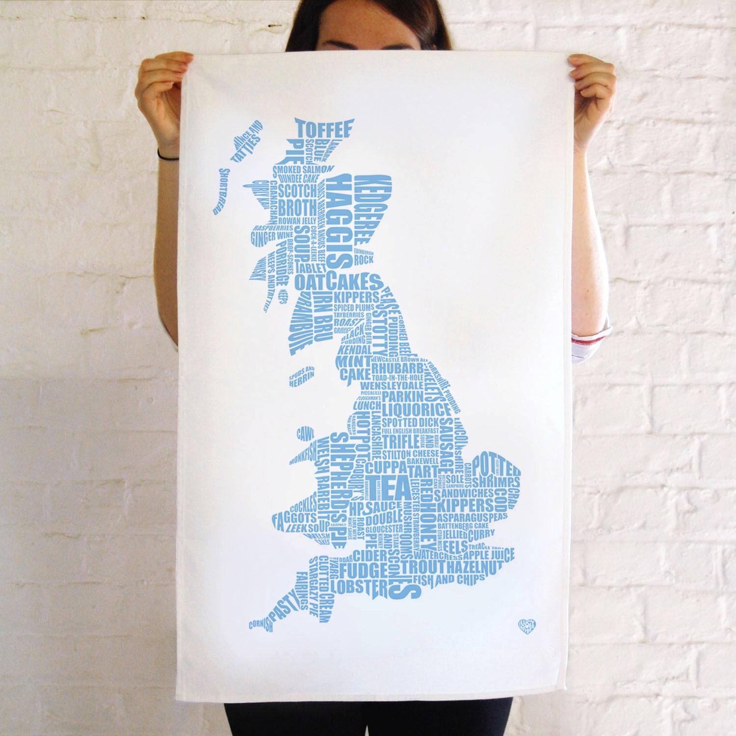 British Gastronomy type map tea towel Blue