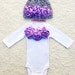 Newborn Take Home Outfit Couture White Onesie & Beanie with Lavender Purple Satin Rosettes Easter, Spring, Summer, New Baby Photo Prop