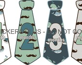 SALE Baby Boy Monthly Onesie Stickers Necktie Neck Tie Mustache Ocean Whale - UNCUT 1-12 Months Plus Just Born - Gift
