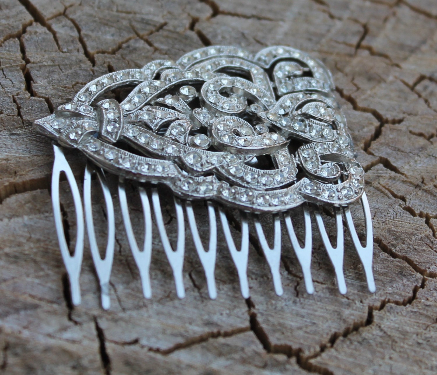 Vintage Art Deco Large Silver Rhinestone Hair Comb Bridal, Wedding