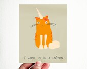 I wanna be a Unicorn Funny Card 3,5x4,5 inch Motivational Modern Typography Natural Rustic Red Tau
