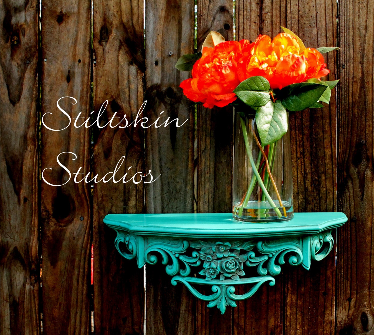 French Country Turquoise Syroco Shelf Canopy Crown