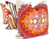 Pink and Orange Trina Turk Super Paradise Indoor Outdoor Decorative Pillow Cover, Schumacher, 20x20, 22x22, 24x24