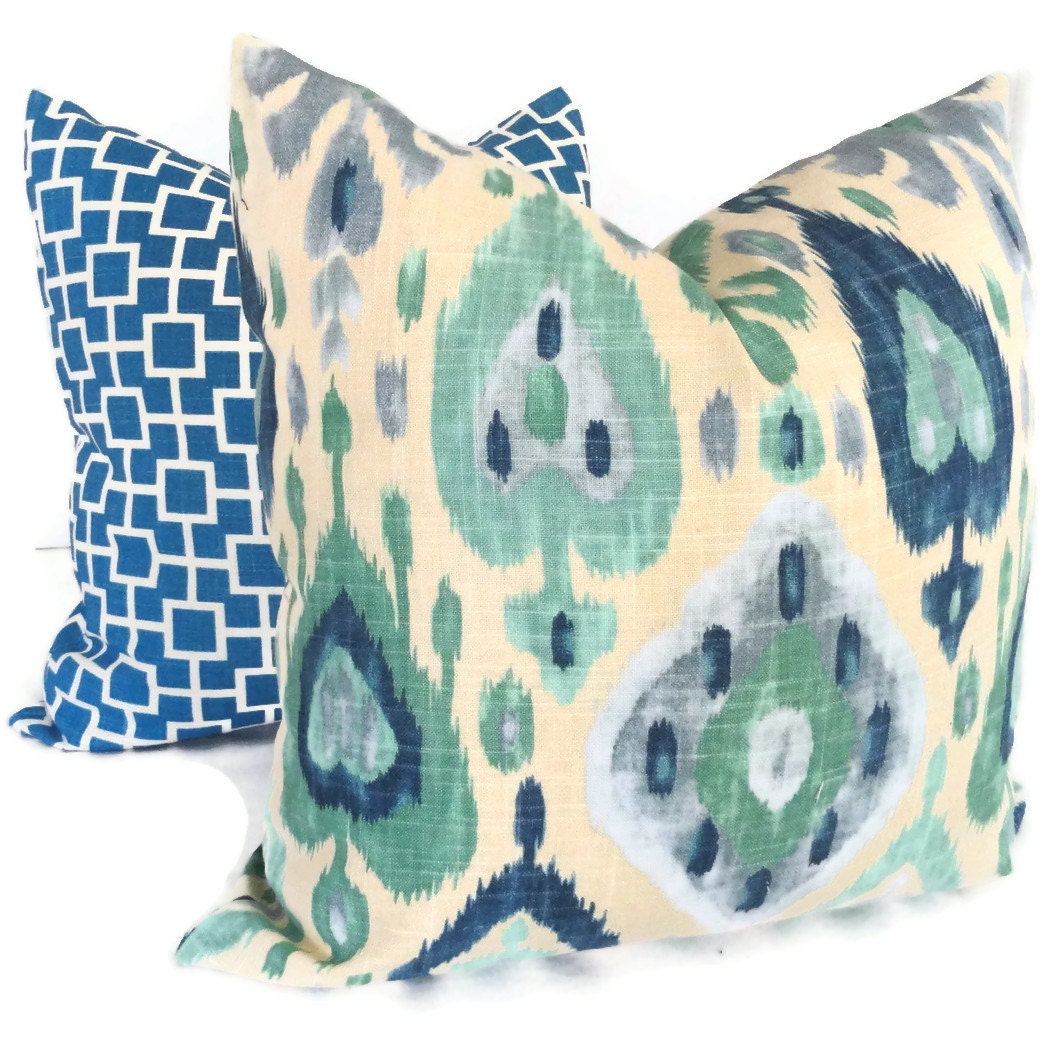 Turquoise and Blue Ikat Decorative Pillow Cover 18x18, 20x20, 22x22 or Lumbar Pillow, Accent Pillow, Throw Pillows, Pillow sham
