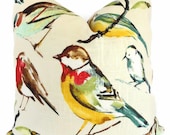 Song Birds Decorative Pillow Cover with Parrot, 18x18, 20x20, 22x22 - Accent Pillow, Tropical Pillow, Throw Pillow