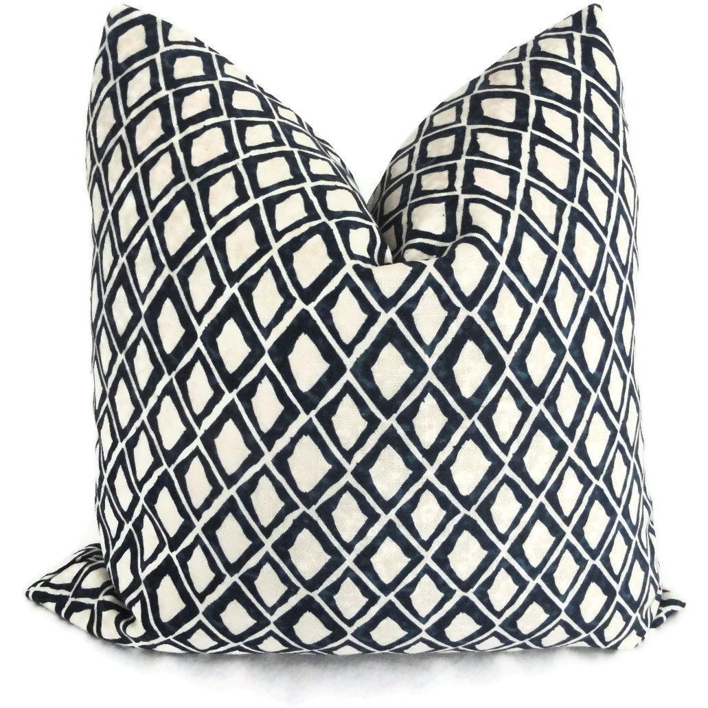 Nate Berkus Indigo Blue Wood Block Diamond Decorative Pillow Cover, 18x18, 20x20, 22x22 or lumbar pillow, Accent Pillow, Throw Pillows,