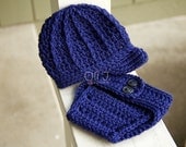 SALE SALE SALE Read-to-Ship Boy's Brimmed Beanie and Diaper Cover Photo Prop Set - Royal Blue Newborn size