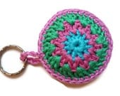 Crochet Keychain Granny, Bagchain in blue, green and pink