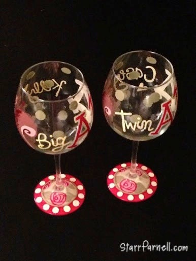 Custom Hand Painted Wine Glasses Sorority Themed Greek Letters Mascot
