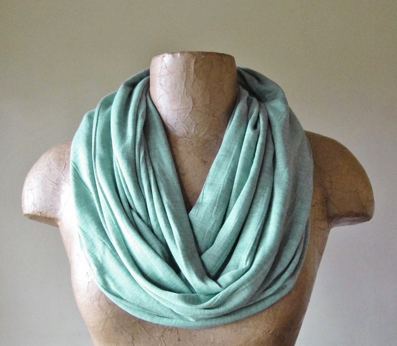 Icy Mint Green Infinity Scarf - Spring Loop Scarf - Lightweight Jersey Circle Scarf - Eternity Scarf