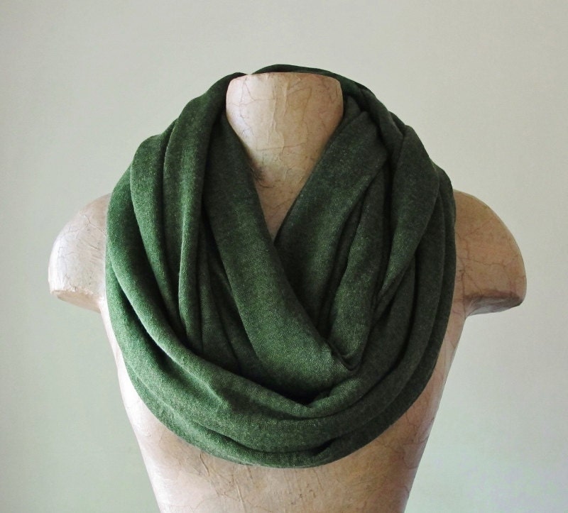 Forest Green Infinity Scarf - Lightweight Knit Scarf - Avocado Green Circle Scarf - Oversized Eternity Scarf, Chunky Scarf