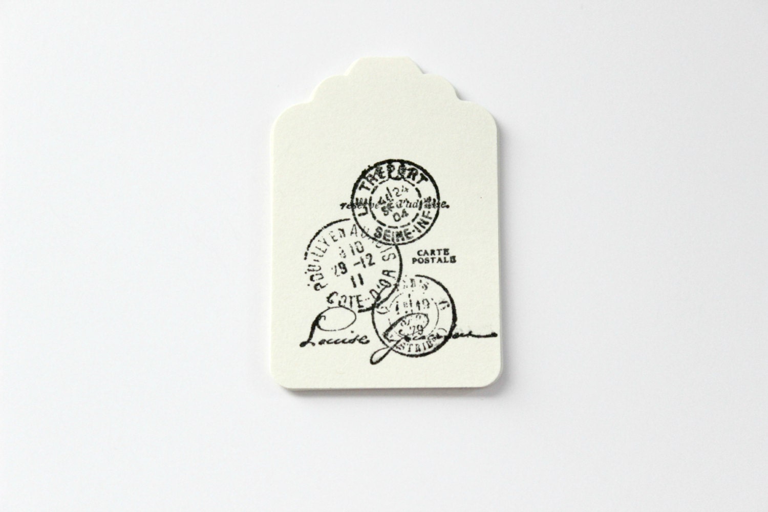 Cream Stamped Tags Postage - Old Fashioned - Vintage Inspired - Set of 12