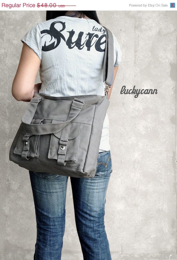 SUMMER SALE BAILEY // Dark Grey // 021 // Luckycann // Handmade // Everyday Canvas Bag // Sale