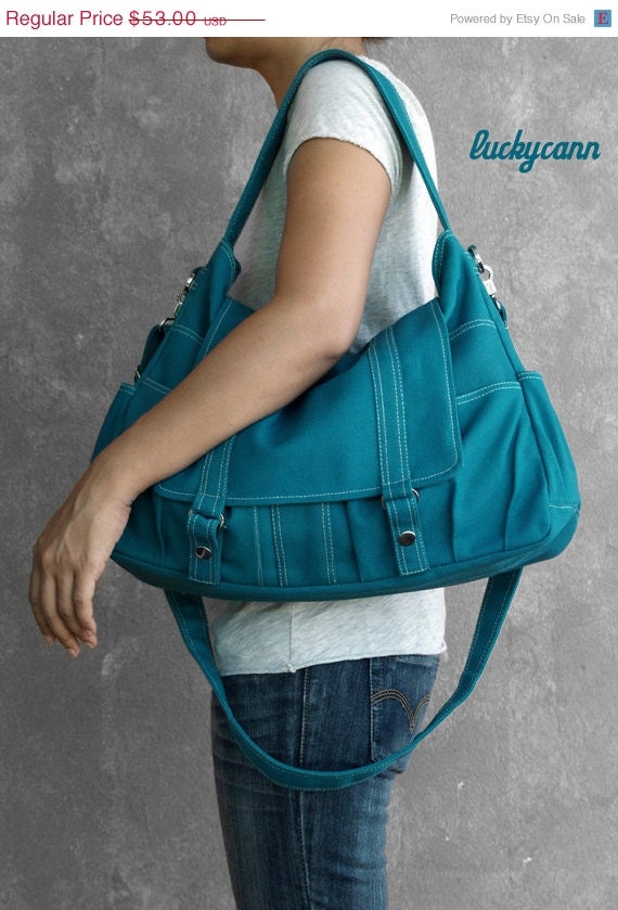 Fathers day sale ASTER  // Teal // 014 // Handmade // Luckycann // Everyday Canvas Bag // Sale